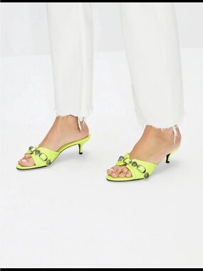 BALENCIAGA Cagole Flou Yellow 50mm Sandal  Kitten Heels
